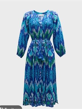 Tommy Bahama Cala Azure Coverup Button-Front Midi Dress with Tassel Tie